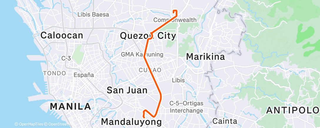 Map of the activity, ☁️  ride to qc with commentary on qc bike lanes
