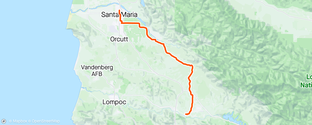 Map of the activity, Santa Maria to Solvang - Day 2