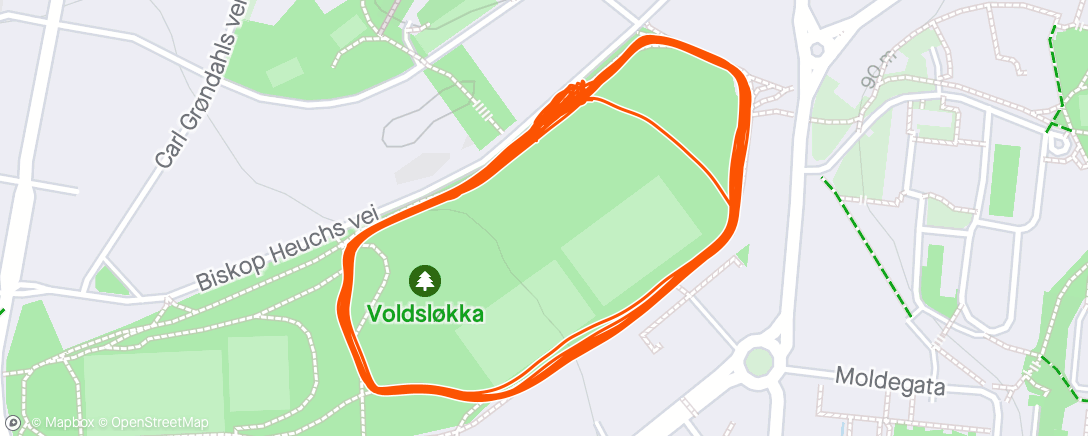 アクティビティ「INT Voldsløkka 3x 2+1km m BML」の地図