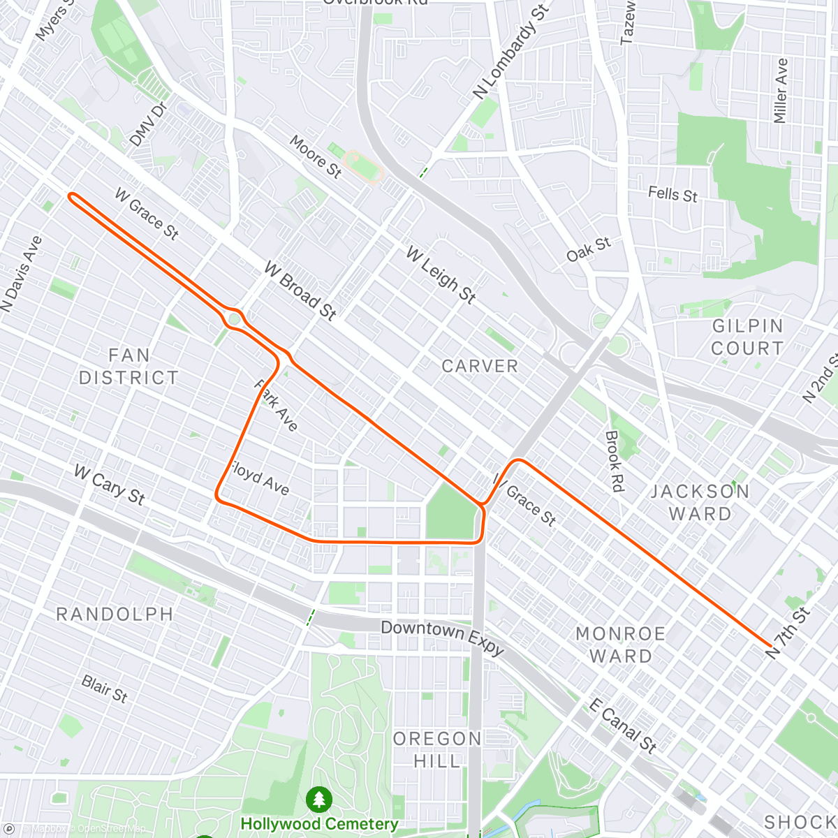 Map of the activity, Zwift - Libby Hill After Party in Richmond