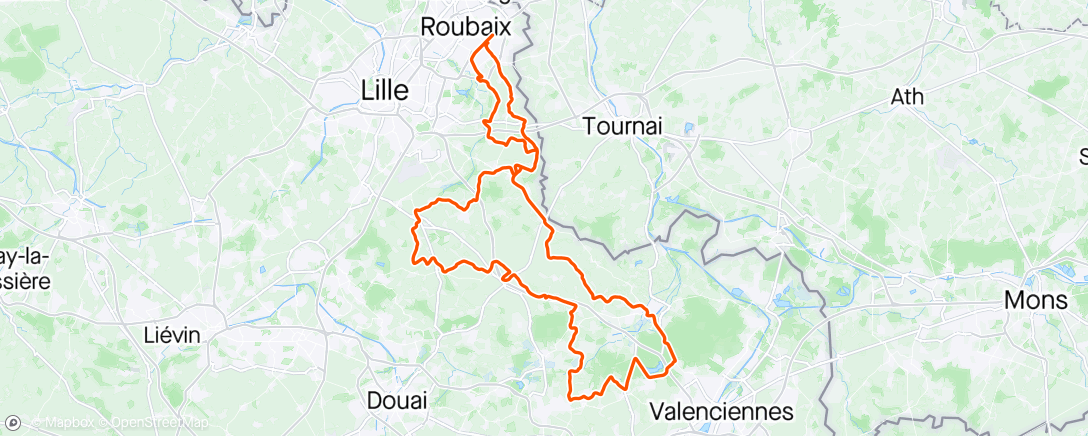 Map of the activity, Roubaix! 4 flats, a few kilometers walking, a borrowed tube from a stranger, but I made it!