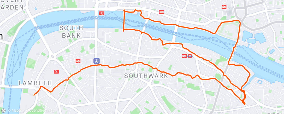 Map of the activity, London City Runners to Southwark bridge - feels good post marathon!
