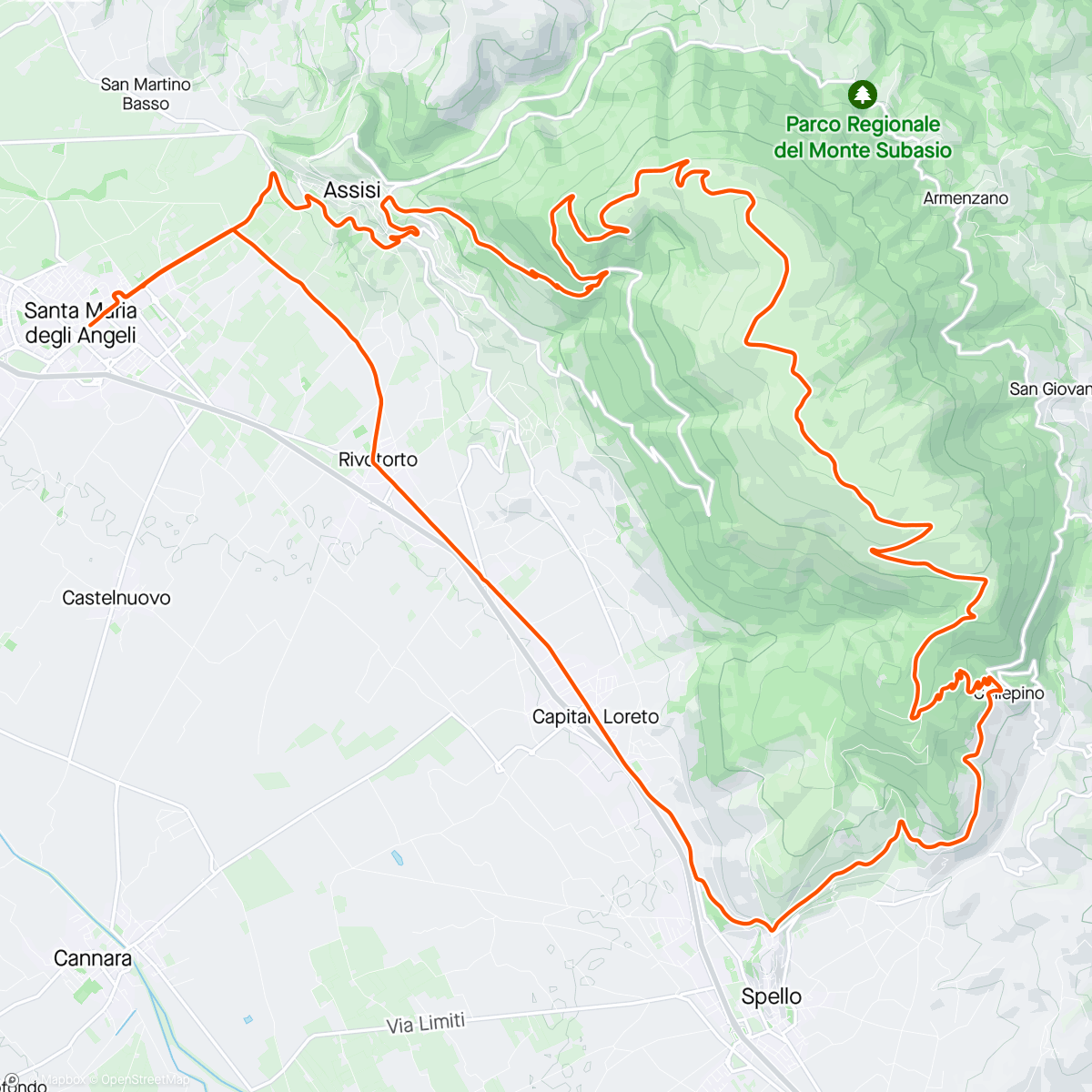 Mapa da atividade, Assisi. Monte Subasio. Spello