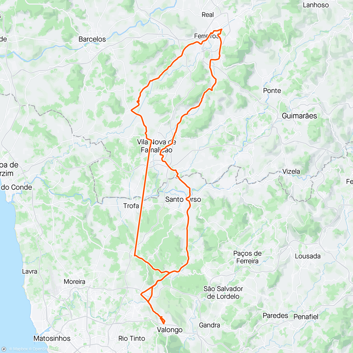 Mapa de la actividad, Volta de bicicleta: Valongo - Braga - Valongo