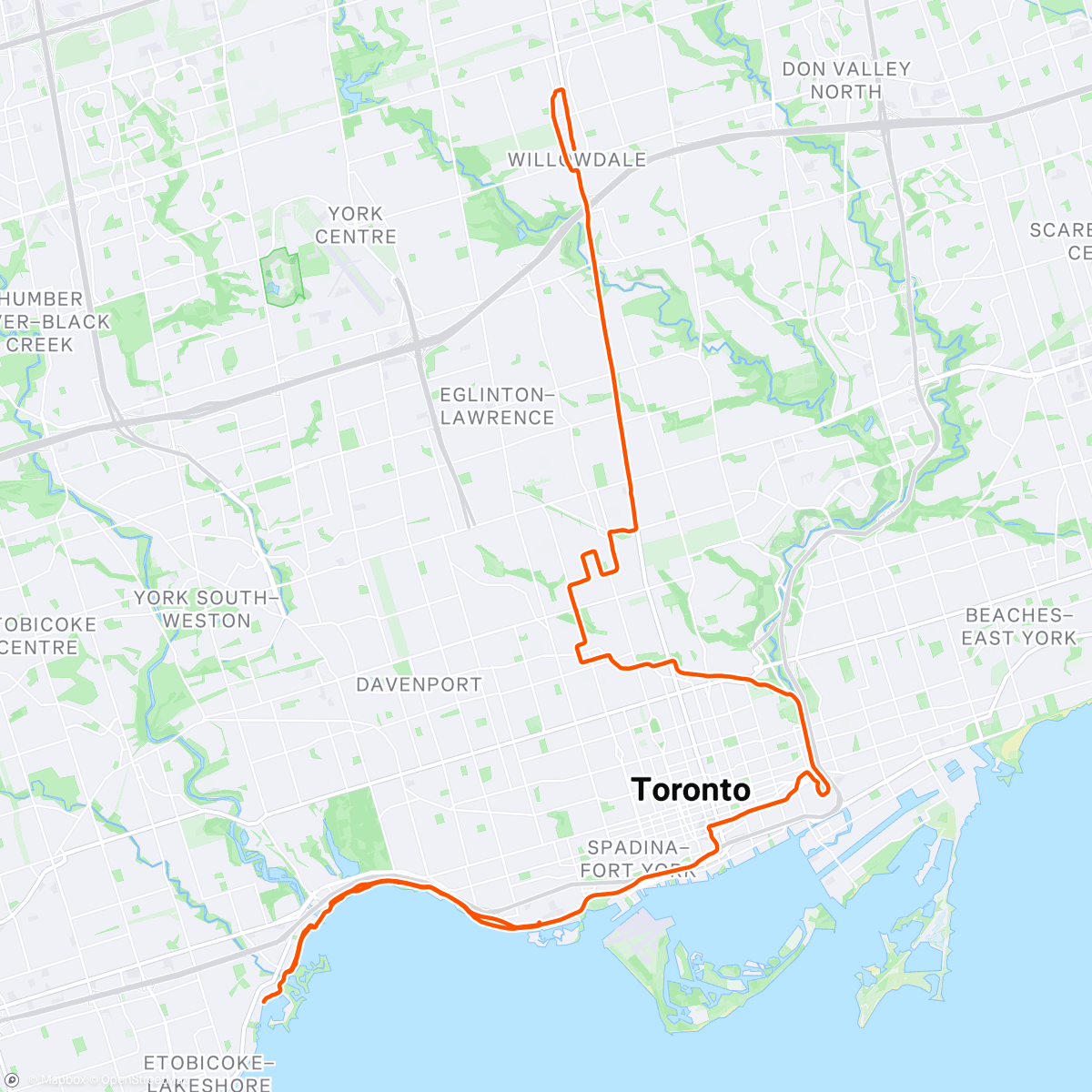 Map of the activity, Toronto Marathon