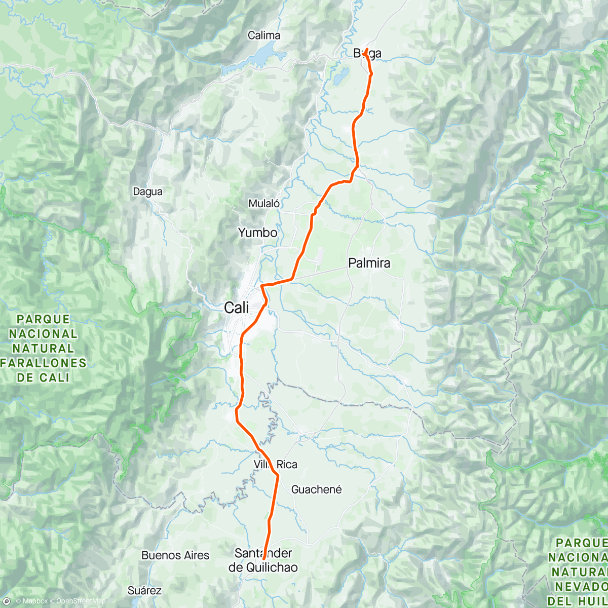 Map of the activity, Día 2 Vuelta al Sur Santander de Quilichao