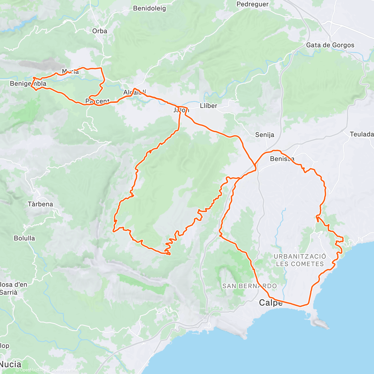 Map of the activity, Bérnia/ Calpe / Lleus