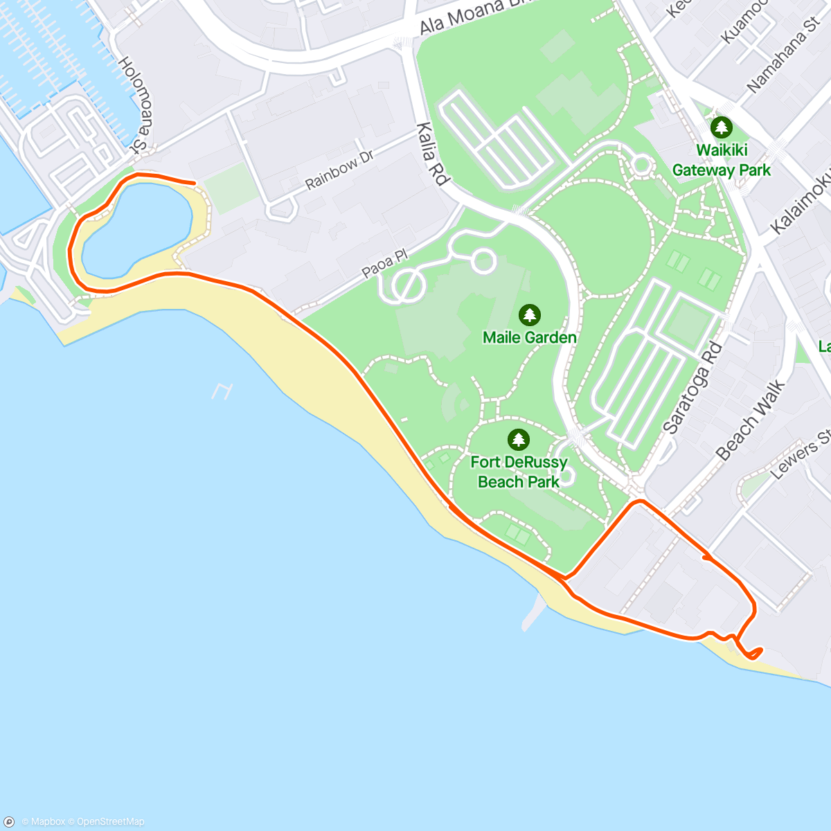Map of the activity, Waikiki pre work miles.