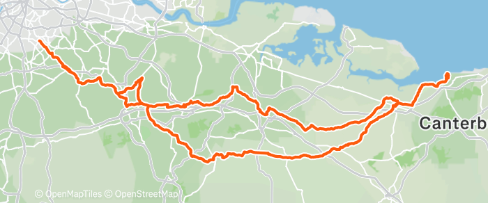 Route map for WHITSTABLE – THE LOBSTER SHACK – G1/2 138MI 7700FT G370MI