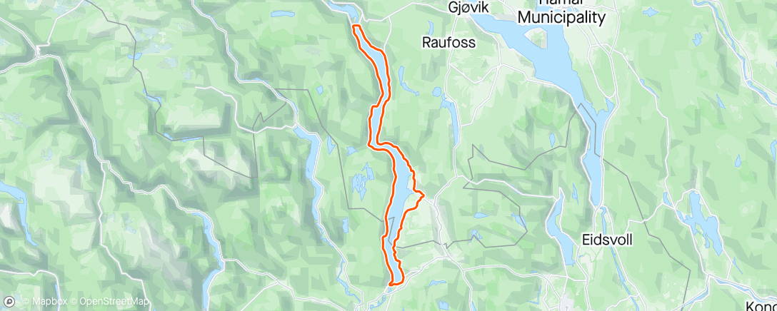 Carte de l'activité Randsfjorden rundt m MossCK2. Samla t Fluberg bru, å 5 stk m føringa derfra å t mål. Flott jennomføring av aill, men lit xtra kudos t Therese å Marianne 💪💪