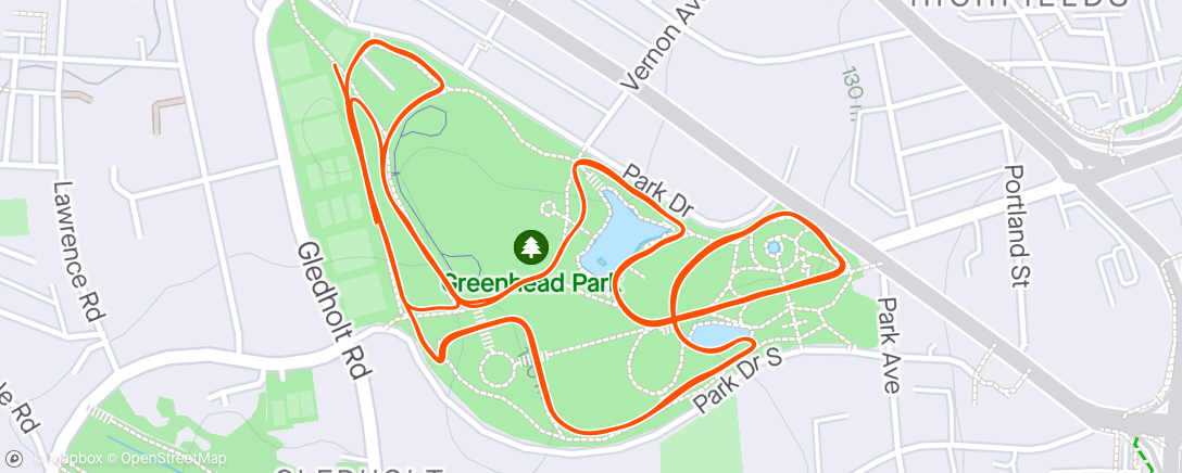 アクティビティ「Huddersfield parkrun, 27 minute pacer」の地図