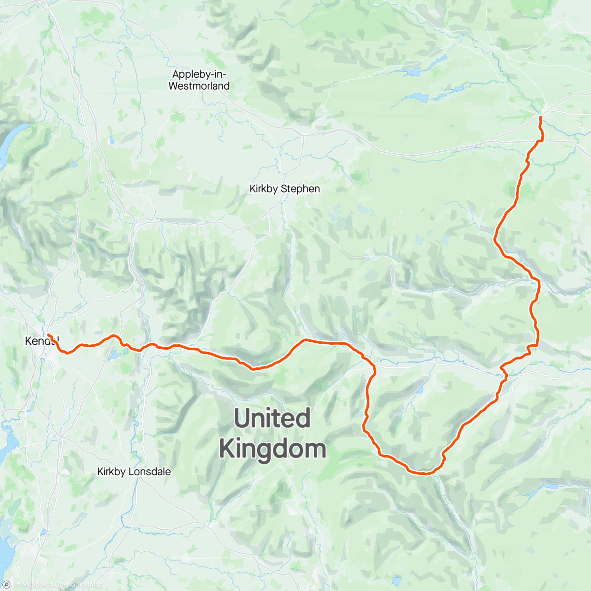 Map of the activity, Barnard Castle to Kendal via some hills