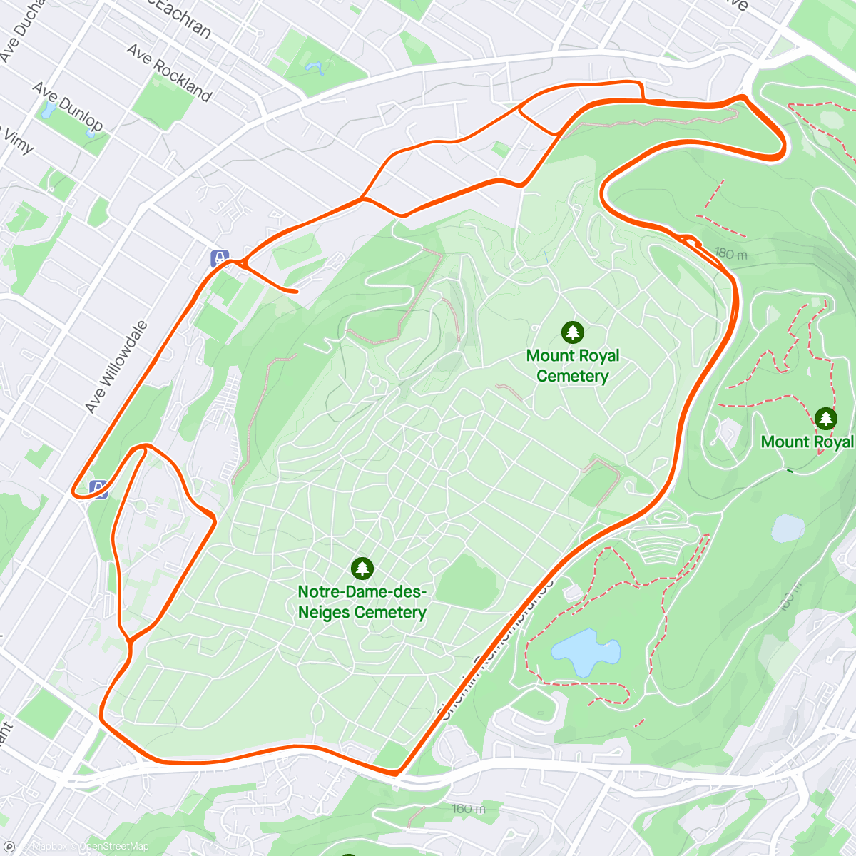 Map of the activity, Mount Royal Climbing Loops