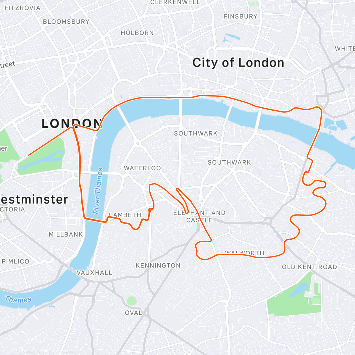 Карта физической активности (Zwift - The PRL Full in London)