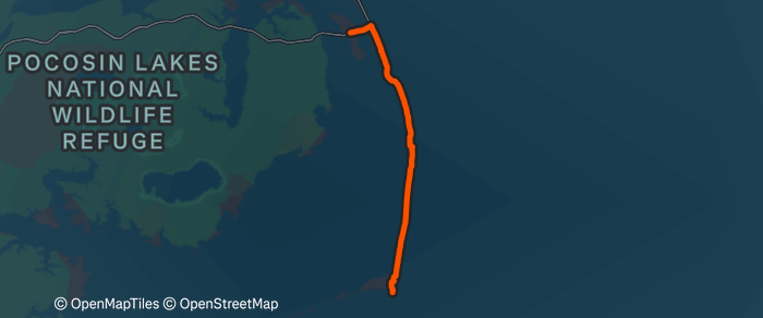 Day 17 route map: Manteo, NC to Hatteras Point, NC