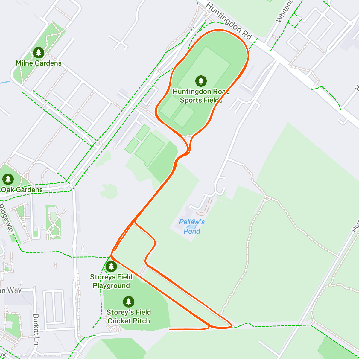 Map of the activity, Storey Fields parkrun with Josh - PB for Josh.