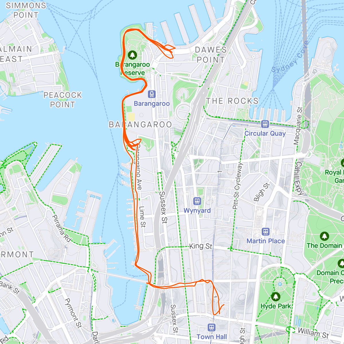 Map of the activity, Some Barangaroo intervals for fun