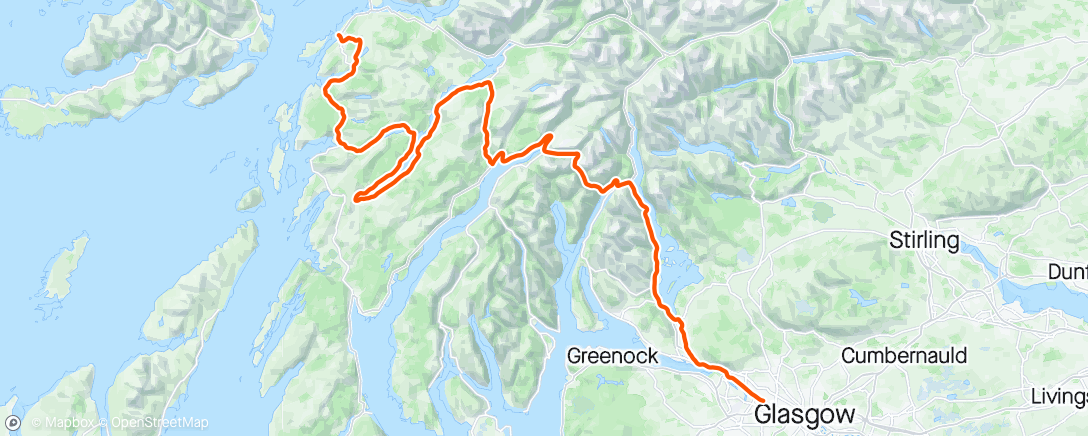 Map of the activity, Oban to Glasgow