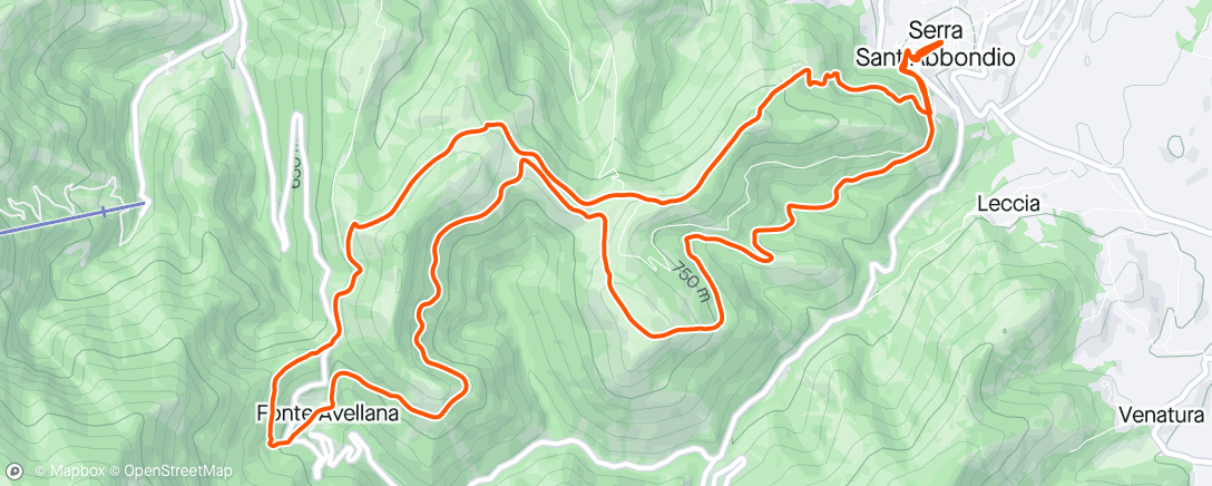 Map of the activity, Catria Trail
