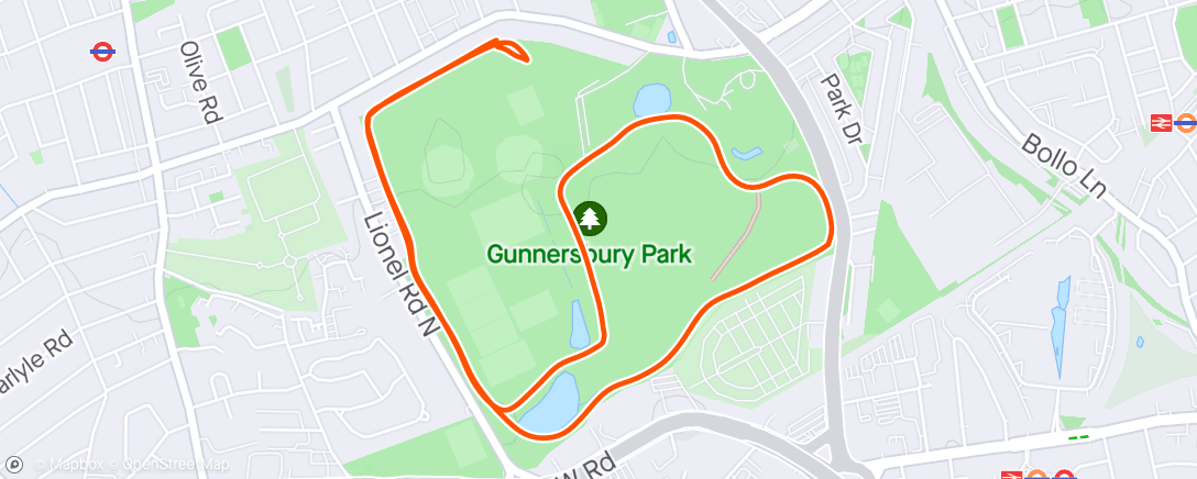 Map of the activity, Parkrun Gunnersbury 21:45