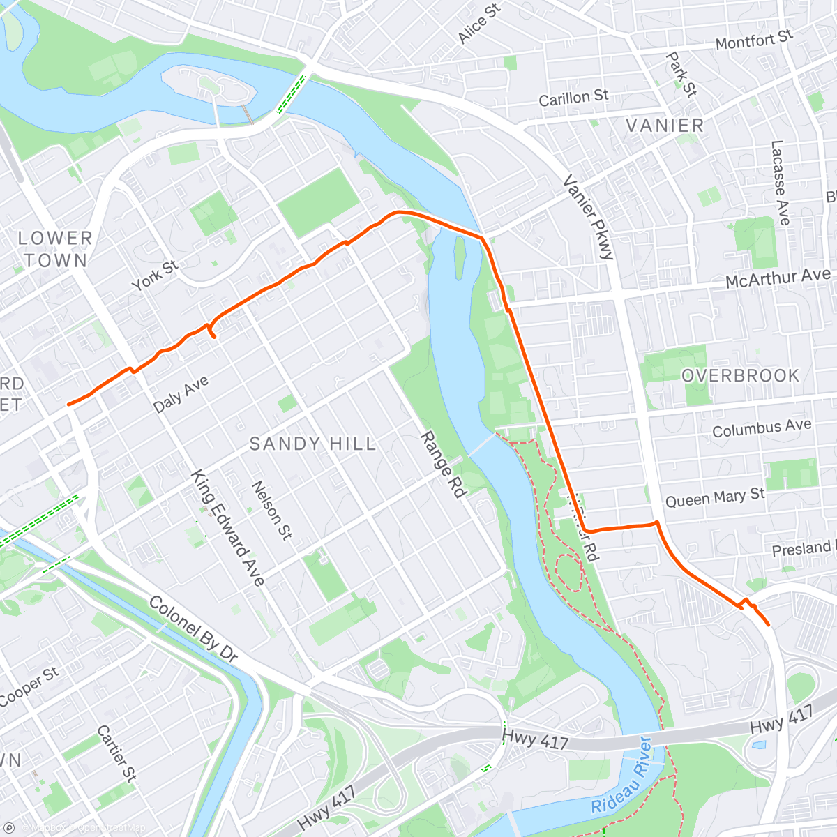 Map of the activity, Walk 22 (Return from Byward Market to hotel under brooding skies)