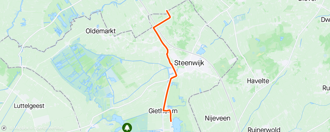 Map of the activity, Sunny ride back to the camper from Giethoorn 
( Goats horns apparently )
