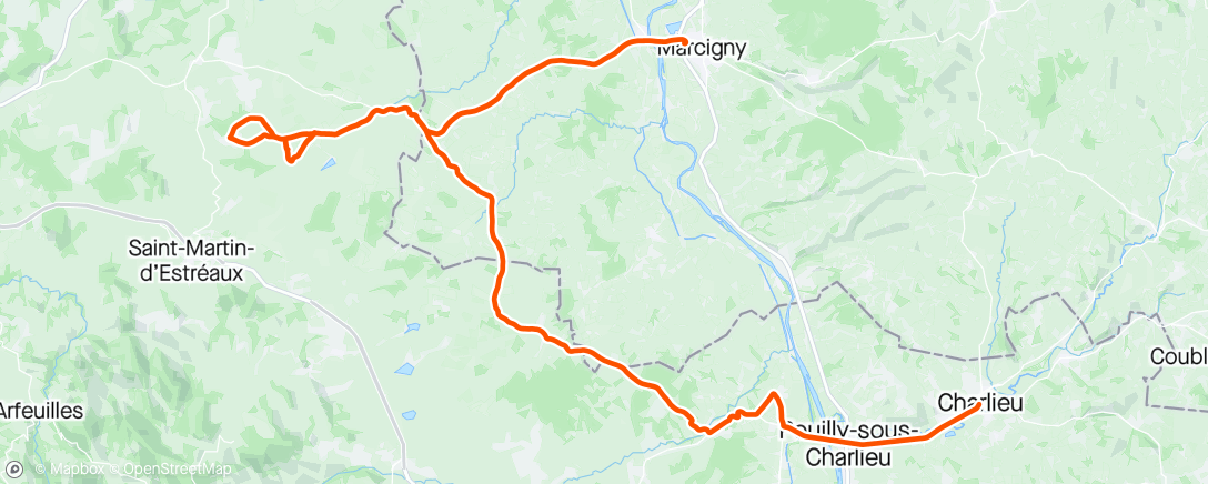 Map of the activity, Tour à jeun, courses à Marcigny, aller à Charlieu