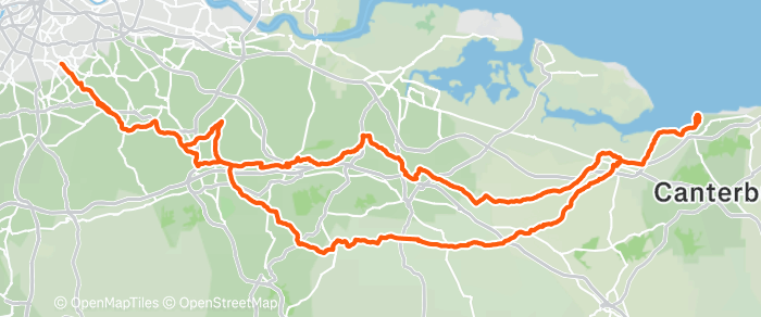 Route map for WHITSTABLE – THE LOBSTER SHACK – G1/2 138MI 7700FT G3 63MI 3300FT