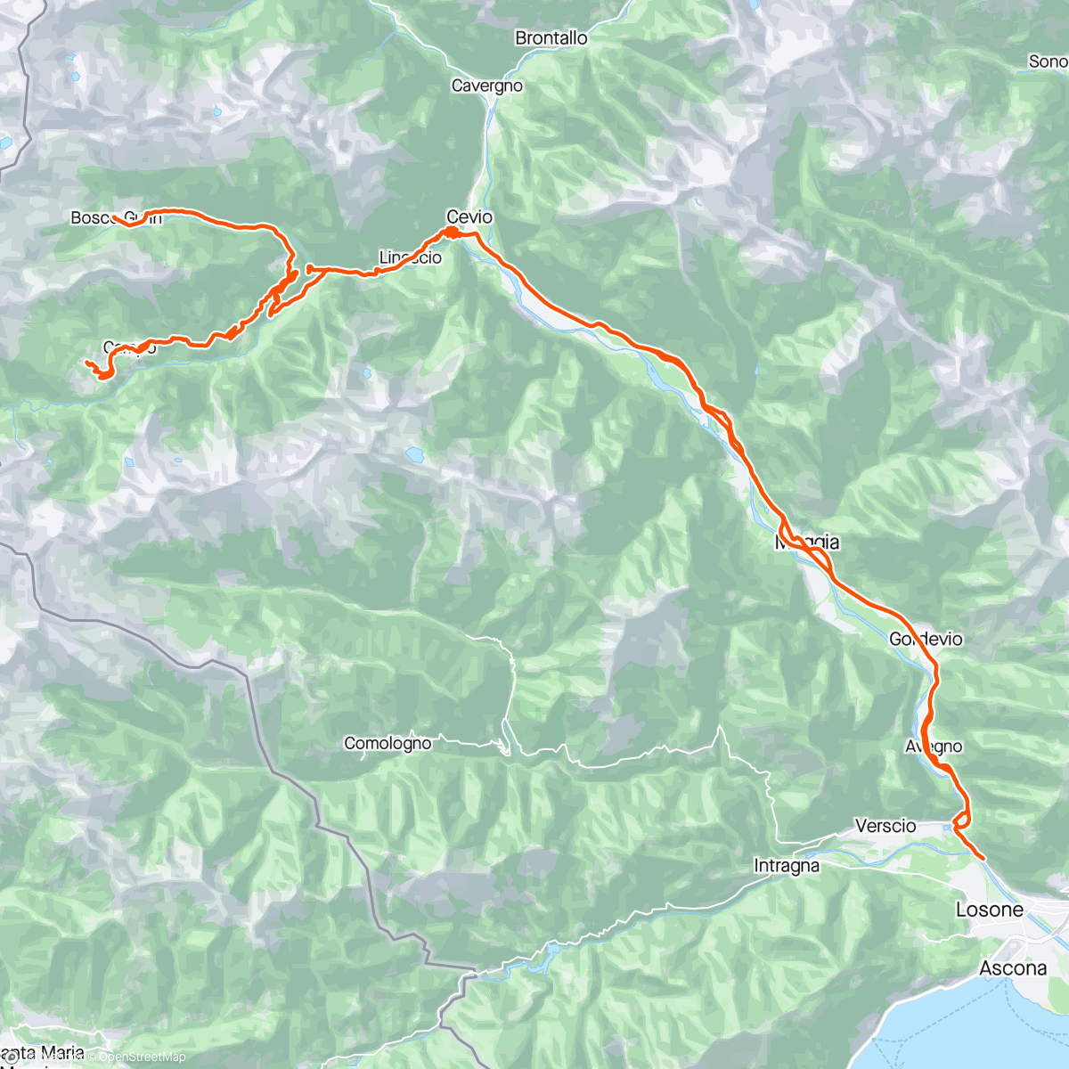 Map of the activity, Bosco Gurin i Valle di Campo aż do Cimalmotto