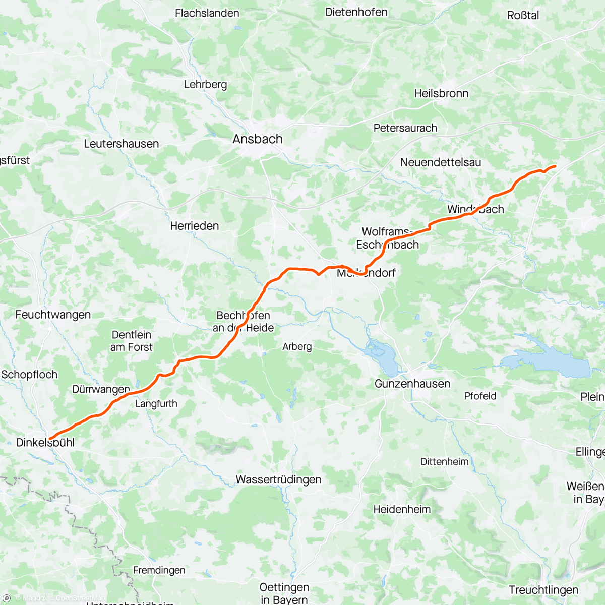 Map of the activity, Ride to Dinkelsbühl 1st half