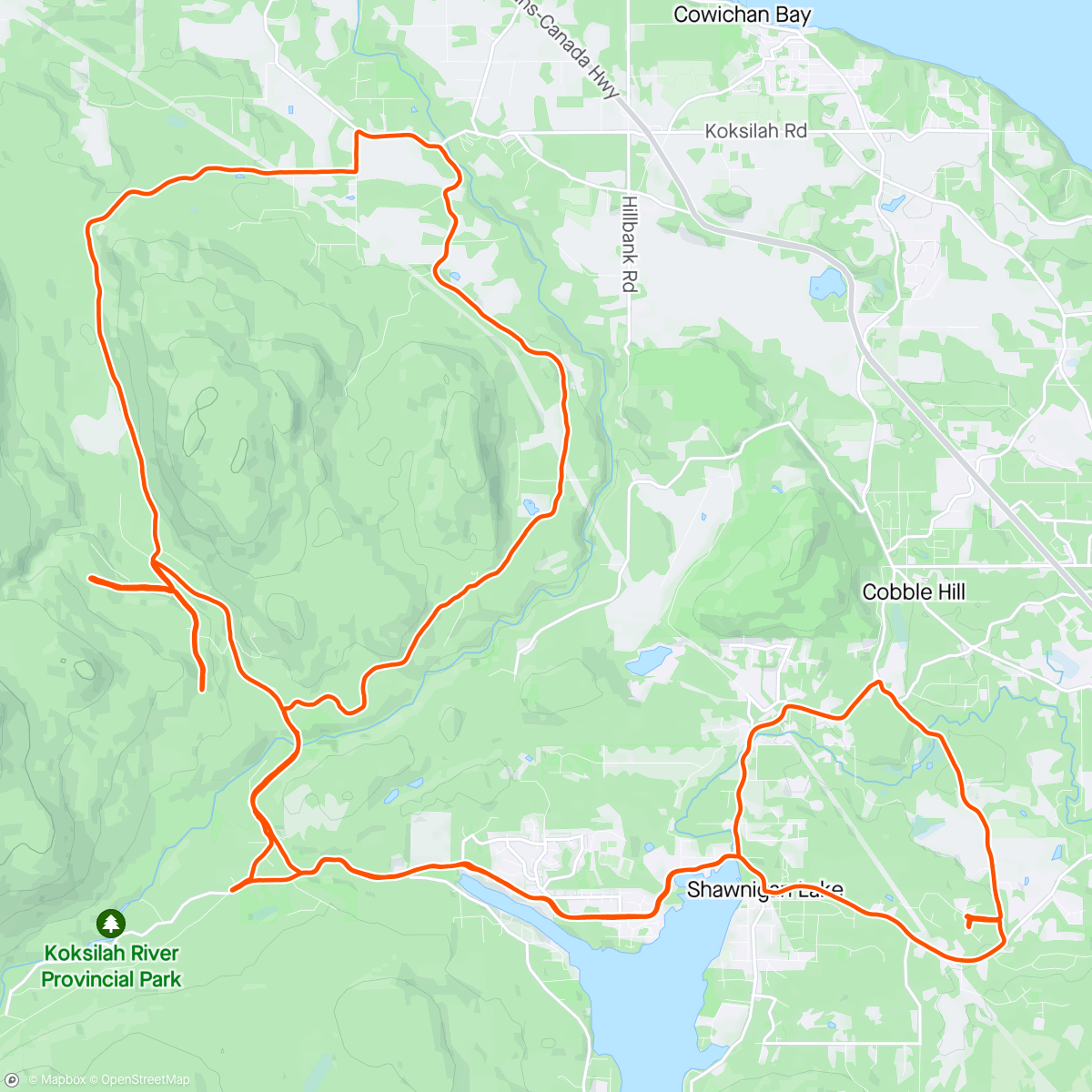 Map of the activity, Riding rain and hail explore awesome Cowichan valley with Niko