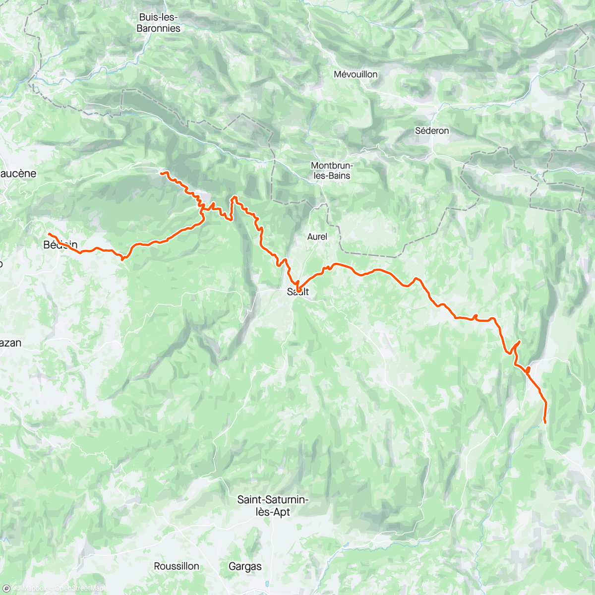 Map of the activity, Baronnies Provençales bikepacking J3