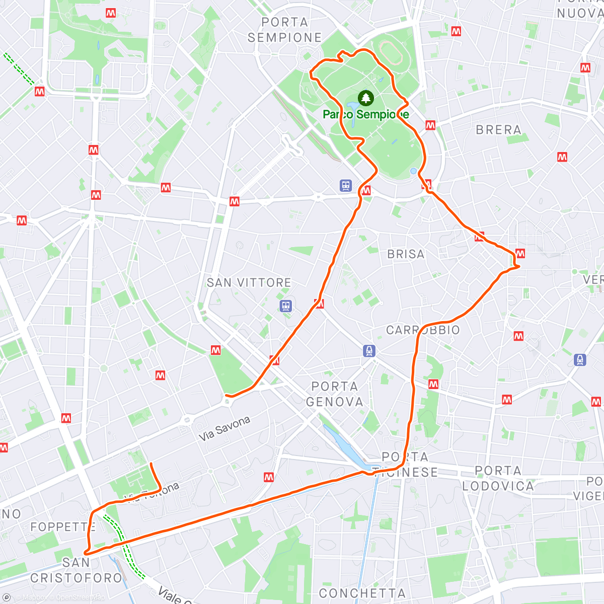Map of the activity, Usual Milan run/walk