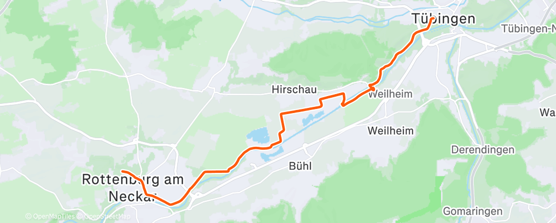 Map of the activity, Tübingen - Rottenburg (flach)