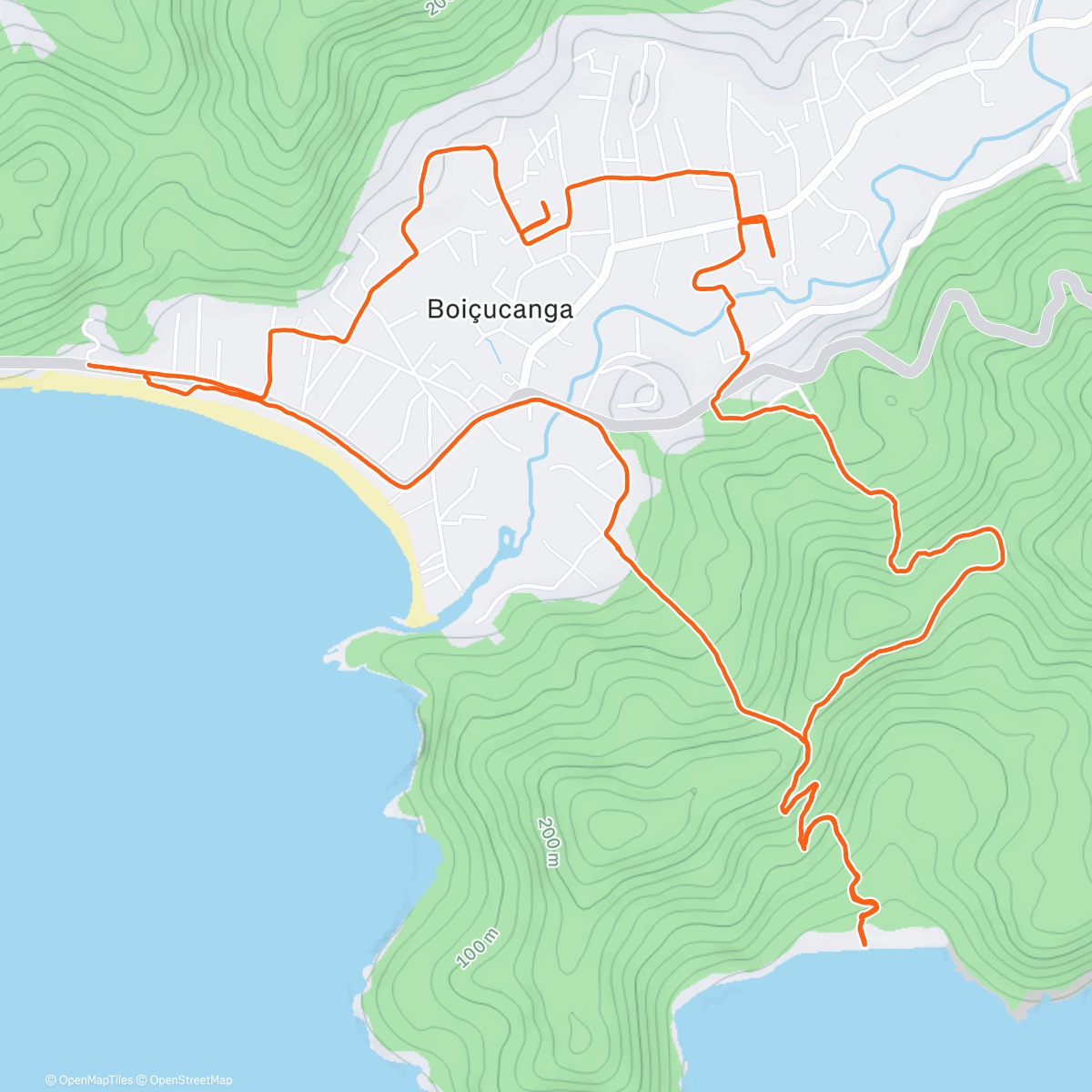 Map of the activity, Praia Brava, trilha simpática e nuvens bem-vindas.