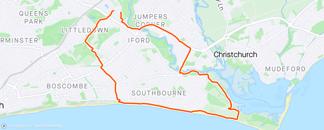 Map of the activity, Afternoon Run- Bournemouth