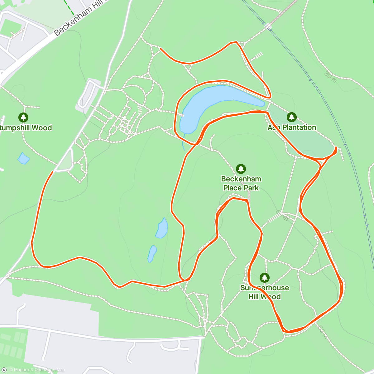 Map of the activity, Beckenham Place parkrun #534