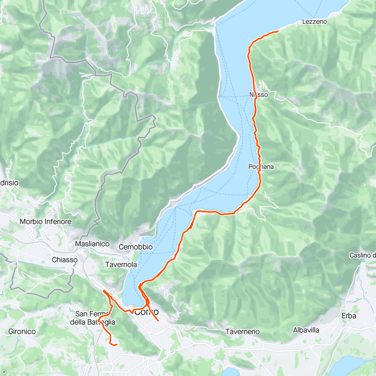 Map of the activity, Lombardia rundt - recovery & kaffe