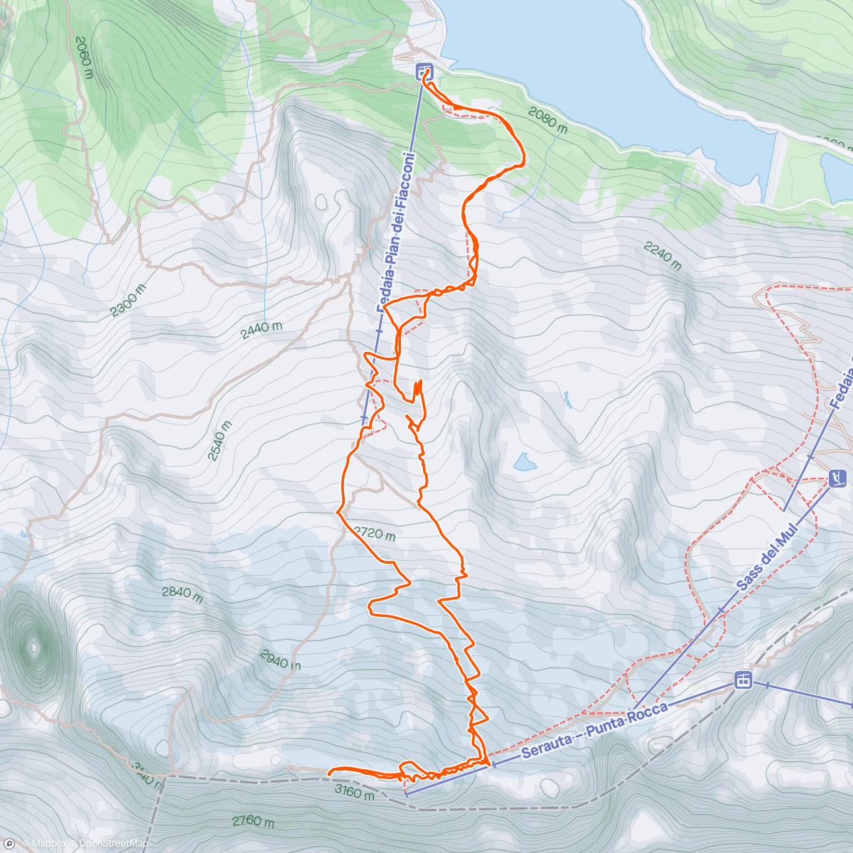 Map of the activity, Skialp in Marmolada