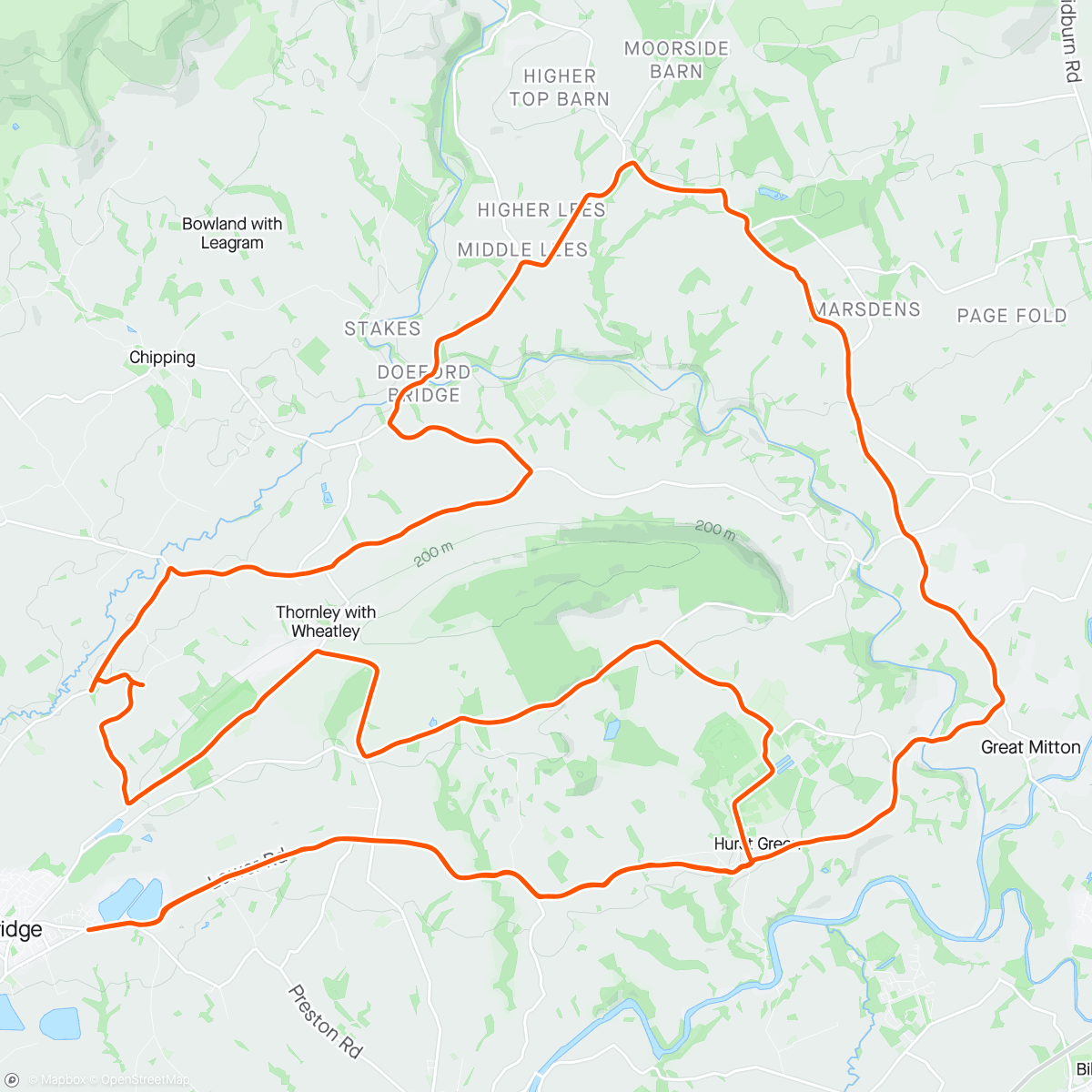 Map of the activity, Ribble Valley loop
