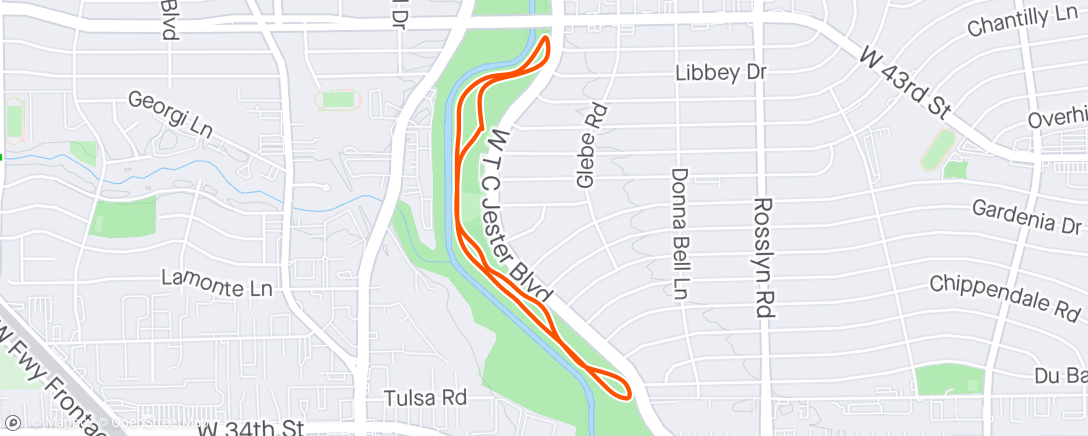 Map of the activity, Afternoon Run Houston, Texas