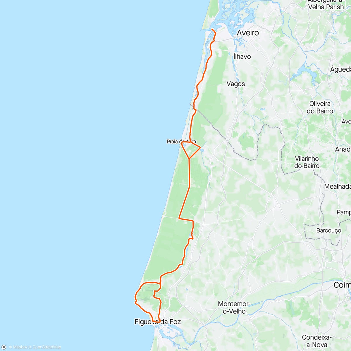 Map of the activity, Groad ride to Aveiro to meet S&M for our mini bikepacking adventure 😊