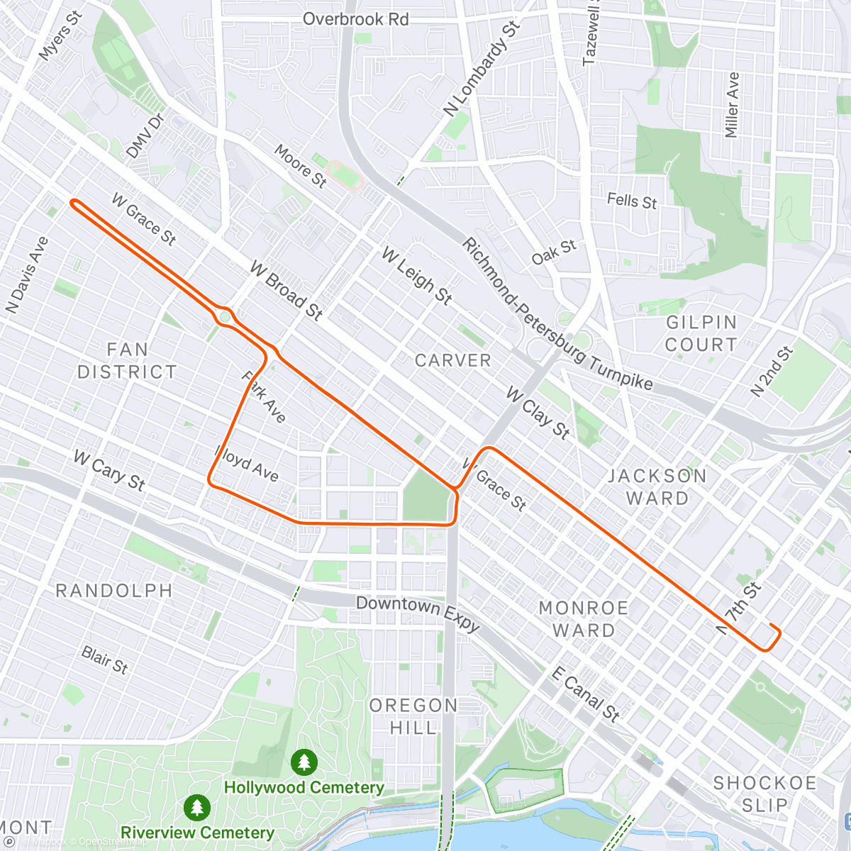 Map of the activity, Zwift - Richmond