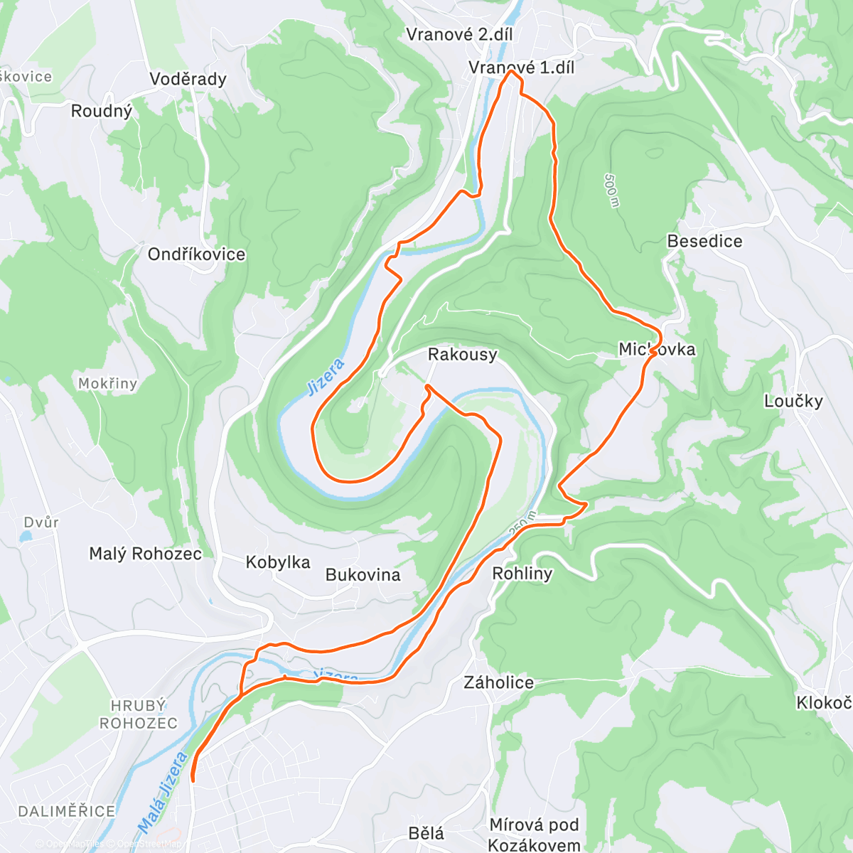 Карта физической активности (Malá Skála a přes Michovku zpátky)