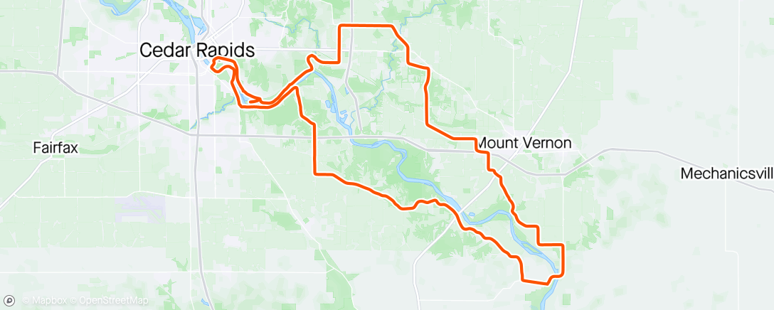 Map of the activity, Windy solo gravel ride through beautiful Iowa country
