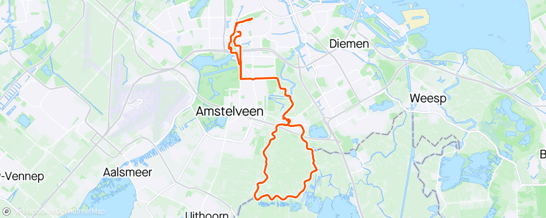 Map of the activity, Gratitude Ride #170.  Thankful the healing body gave me at least a 90min spin 🙏 Amsterdam, Noord-Holland ⛅