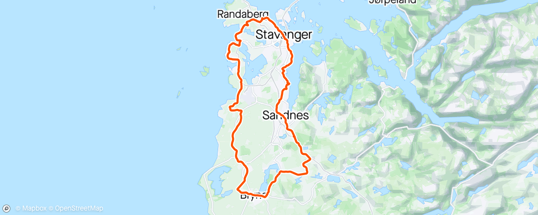 Map of the activity, Fin sone 2 solotur gjennom Sandnes, Stavanger, Randaberg, Klepp, Bryne & Figgen