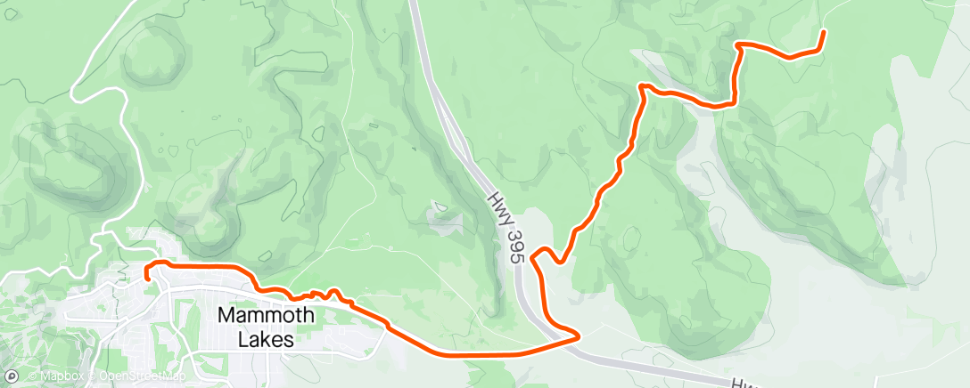 Map of the activity, Ski, Ride and Soak part 2. Mammoth Village to Siphon Tub (watch died w to 2 miles to go)