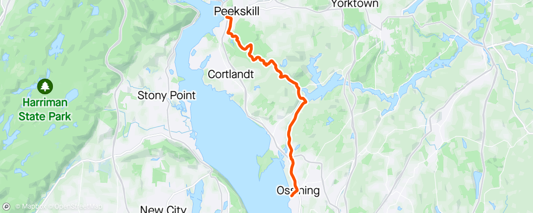 Map of the activity, trail run: Ossining, OCA, Croton Dam, BP Trail, Blue Mountain, Peekskill