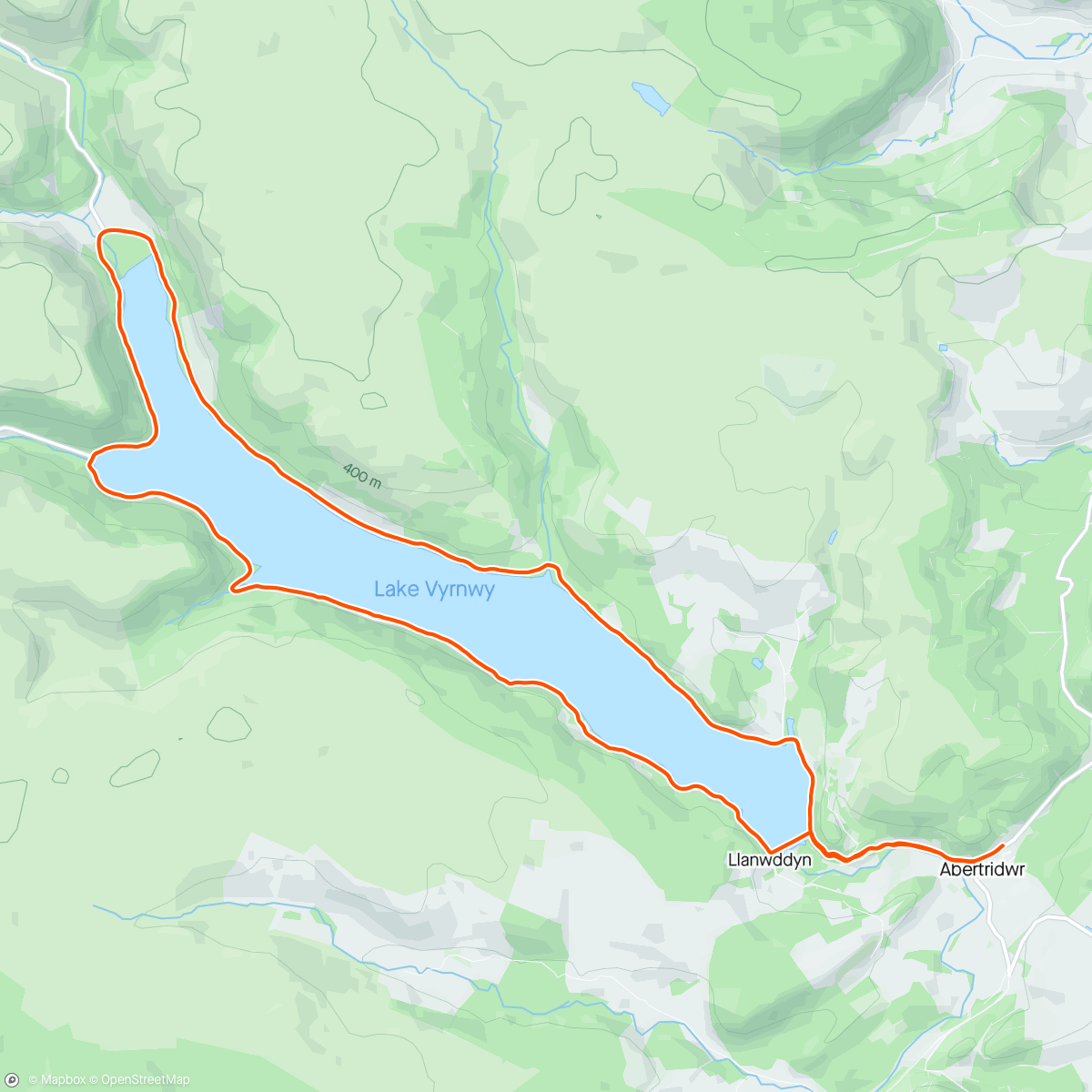 Map of the activity, Lake Vrynwy Half Marathon - 72:57 - 7th
